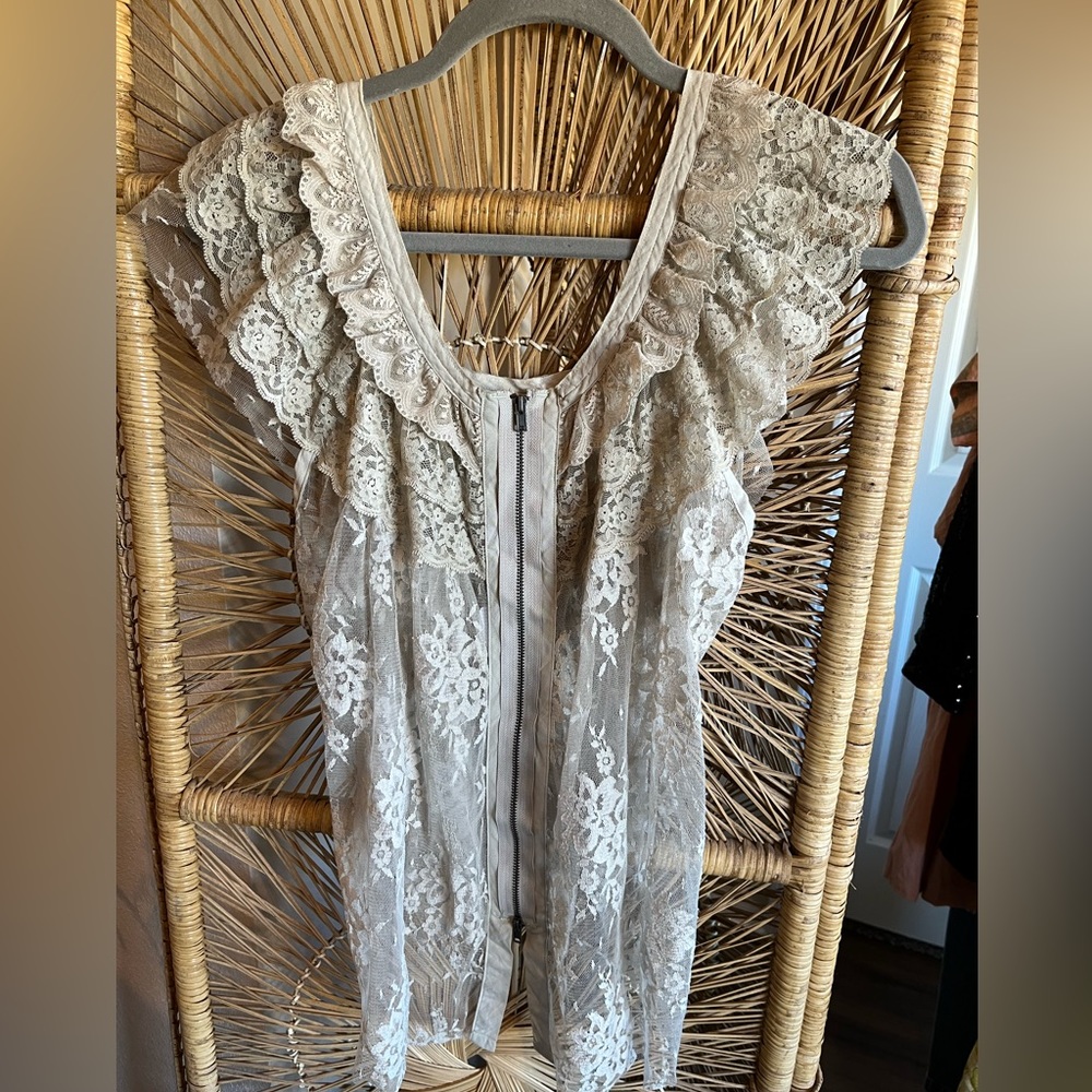 Free people lace tank with front zipper